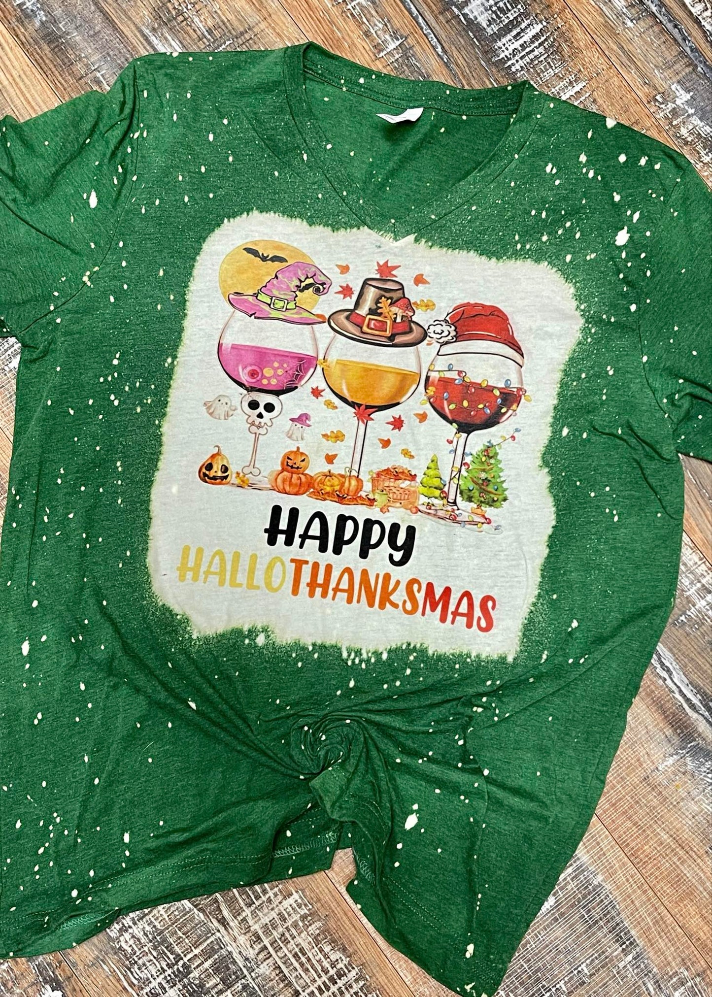 Happy Hallothanksmas Wine Glasses